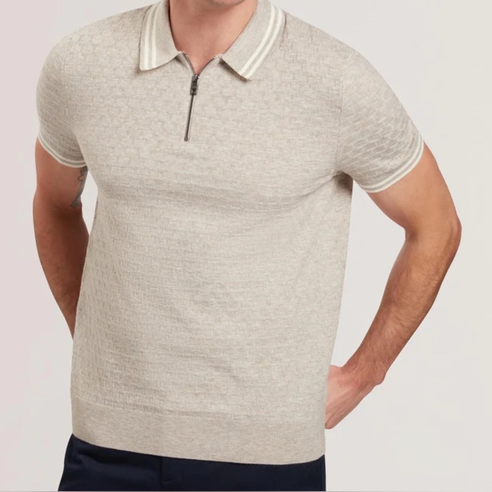 Ted Baker Wool Knit Mahani Zip Polo Short Sleeve Shirt. Men’s size 6/XXL.